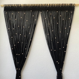 Wood Beaded Curtain, Black Macrame Curtain, Door or Window, Room Divider, Customizable Curtain
