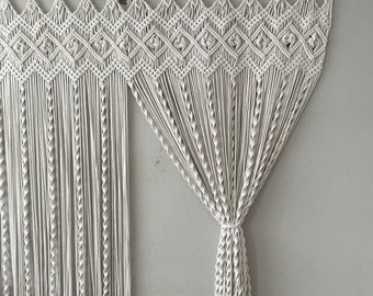White Handmade Macrame Curtain: Bohemian Room Divider, Customizable Window Decor