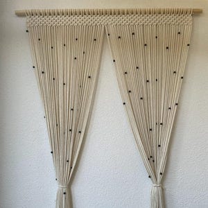 Black Beaded Curtain, Macrame Curtain, Door or Window, Room Divider, Customizable Curtain