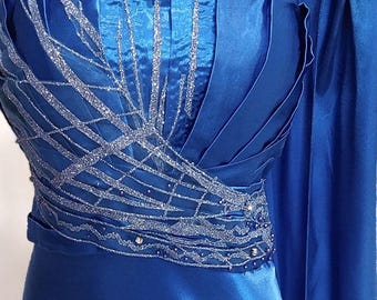 Two Piece Lace and Satin Dress, Navy Blue Evening Dress, Cap Sleeves Prom  Dress, Crop Top and Skirt Set Floral Lace Bodice Long Evening Gown - Etsy