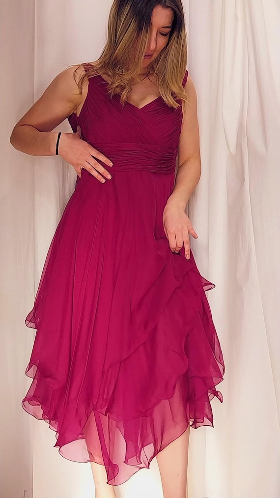 Raspberry Chiffon Dress  Size S - Layered Design - Etsy Canada