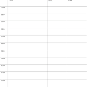 May include: A white shift planner with the title "Shift Planner" at the top. The planner is divided into columns labeled "Meds", "I&O's", and "Tasks". Rows are labeled with times from 0700 to 1800, providing space for detailed scheduling.