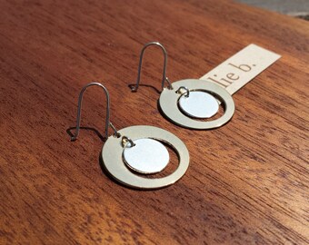 Bronze, Sterling, Silver, Circle, Earrings, Timeless, Classic, Design, Smooth, Satin, Metal, Lightweight, Dangle, Swing, Movement