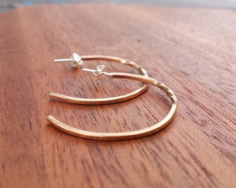 Hoop, Earrings, Classic, Bronze, Sterling, Silver, Small, Twist, Forged, goes with everything
