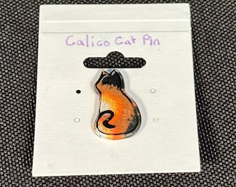 Handmade calico cat shrink plastic resin pin
