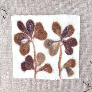 Brown Sepia Flower Autumn Leaf Plant Botanical Abstract Nature Hand-Felted Textile Wall Art