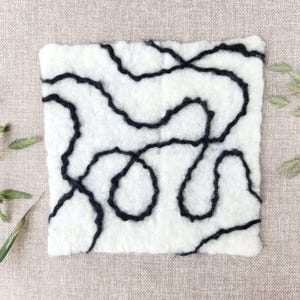 Minimalist Organic Wavy Line Path Curve Flow Maze Labyrinth Abstract Hand-Felted Fiber Wall Art