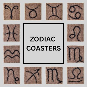 Porta-copos do zodíaco feltrado à mão lã signo astrológico horóscopo mensal escritório em casa decoração de mesa de cozinha presente mapa astral símbolo oculto esotérico