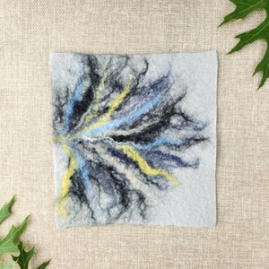 Light Burst Wind Gust Winter Sun Blue Flower Abstract Minimalist Hand-Felted Fiber Wall Art