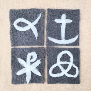 Christian Fish Chi Rho Triquetra Anchor Sacred Symbol Felted Wool Coaster Original Wall Art