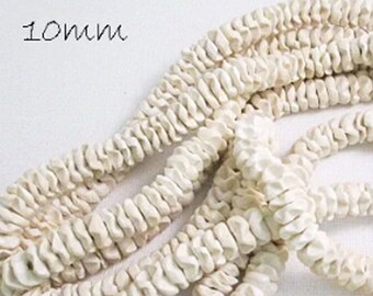 10mm White Ruffle Beads, Bleached Coconut Wood, Hand Carved Flower, 15 Inch Strand - wb200W