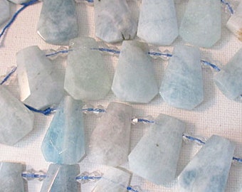 Blue Aquamarine Gemstone Beads, Flat Faceted Teardrop Trapezoid, 18 count - gm966