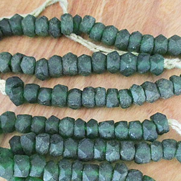 Green Faceted Rondelle Beads, Small 8-10mm, Recycled Indonesian Glass, 58 count - rg5