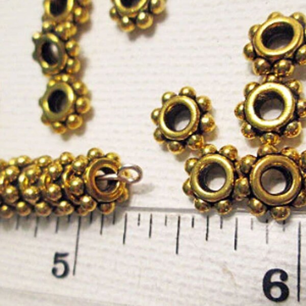 Bulk Gold Metal Beads, 8mm x 3mm Daisy Spacers, Big Hole, 70 count - bm125