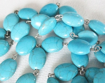 Blue Turquoise Howlite Oval Bead Chain, 13mm x 10mm, Open Links, Sold by Foot - ch179