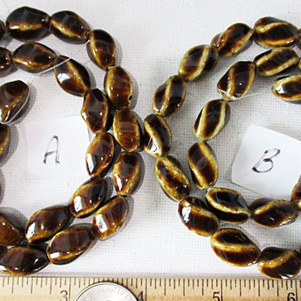 Brown Ceramic Beads, Twisted Tube, 15-16mm x 10mm, 1 strand U Pick - cr103