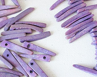 Coconut Wood Spike Beads, Purple Short Stick Beads, 50 count - wb174