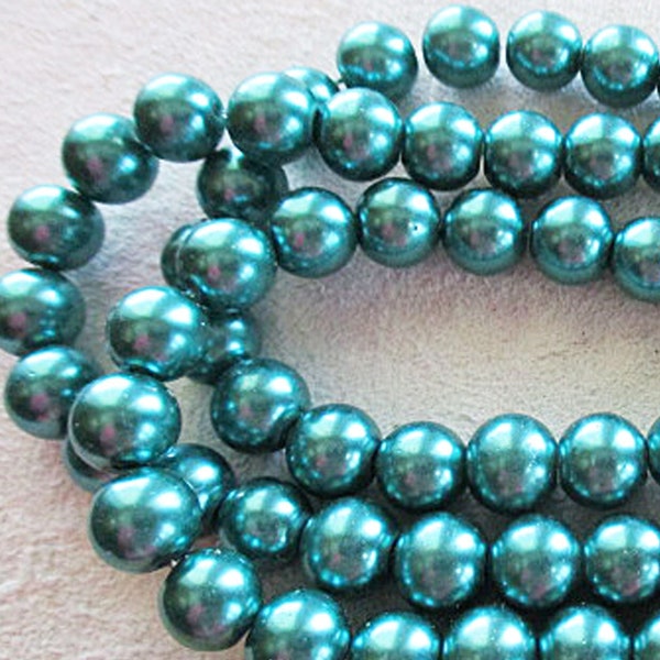 Teal Glass Pearl Beads, 8mm Round Beads, 126 count - pb75