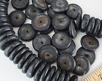 Black 15mm Flat Disc Beads, Coconut Wood Spacers, 47 count - wb504h