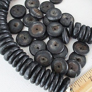 Black 15mm Flat Disc Beads, Coconut Wood Spacers, 47 count wb504h image 1