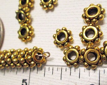 Bulk Gold Metal Beads, 8mm x 3mm Daisy Spacers, Big Hole, 70 count - bm125