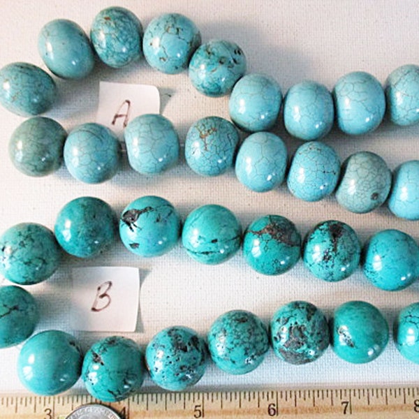 Blue Turquoise Beads, 22mm Rondelle or 21mm Round, U Pick - tq781