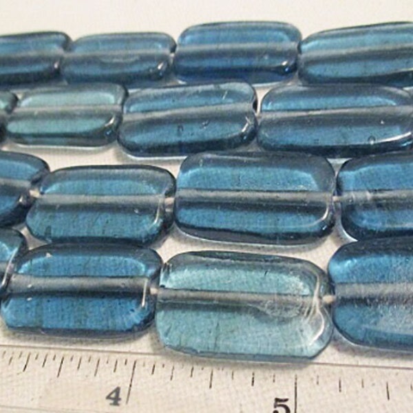 Indonesian Blue Textured Recycled Glass Beads, Flat Rectangle 28mm x 18mm, 7 count - rg7