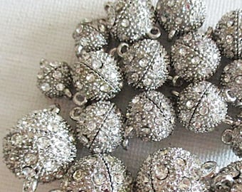 Bulk Magnetic Rhinestone Clasps, Textured Silver Ball Clasps, 3 Sizes, 19 count - bm551