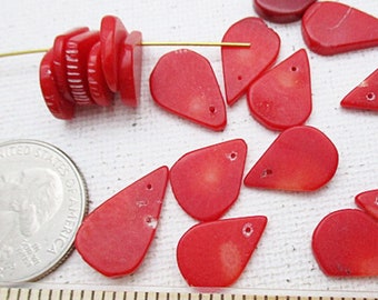 Red Bamboo Coral Beads, Flat Teardrops, 12mm-24mm, Front Drilled, 50 count - cor61