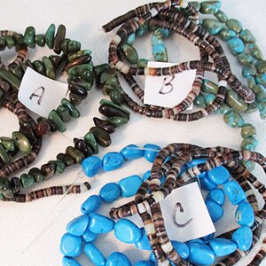 Pebbles & Heishi Bead Bundle, Mixed Shell Turquoise Combined, 2 Strands bb31 image 1