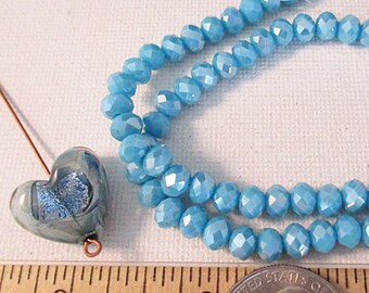 Blue Glass Heart Bead & Faceted Crystal Rondelle Beads, 67 count - gc330