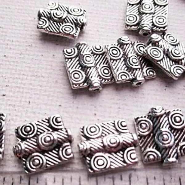 Flat Rectangle Tube Metal Beads, 12mm x 10mm, Textured Antique Silver, 30 count - bm497