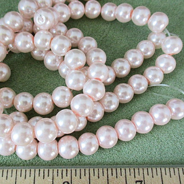 Glass Pearl Beads, Pale Pink, 8mm Round Beads, 88 count - pb76