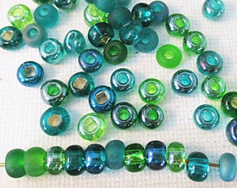 2/0 Czech Glass Seed Beads, Teal Green Mix, 6mm Round, 40 gram bag - gc633