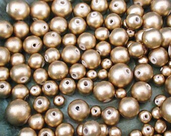 Gold Wood Beads, 6mm to 12mm Round Beads, 134 count - wb178m