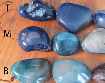 Blue Agate Large Rounded Beads, 28mm to 42mm, Chunky Nuggets, 3 count - gm973