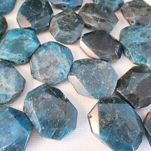 Blue Apatite Faceted Slab Cushion Beads, 24mm x 19mm, 12 count gm860 image 1