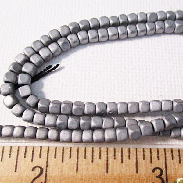 Hematite Spacer Beads, Matte Silver, 3mm x 3mm Cube Beads, 150 count - gm509s