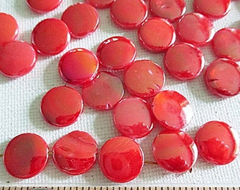 Red AB Mother of Pearl Shell Beads, 13mm Flat Round Coin, 48 count - sh312