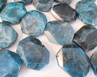 Blue Apatite Faceted Slab Cushion Beads, 24mm x 19mm, 12 count - gm860