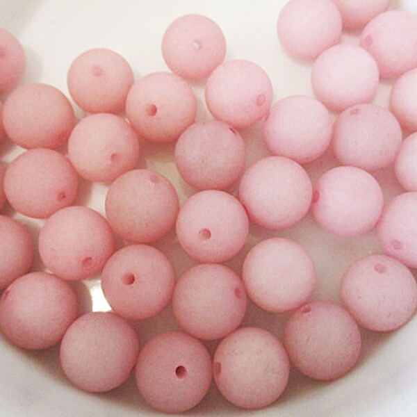 Pink Jade Beads, Matte 10mm Smooth Round Beads, 34 count - gm475p