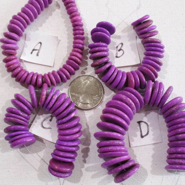 Turquoise Magnesite Beads, Purple Disc Spacers, U Pick Size - tq755