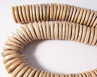 Unbleached Coconut Wood Spacer Beads, 20mm Flat Disc Beads, Full Strand - wb692