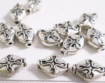 12mm x 8mm Diamond Accent Beads, Silver Metal Spacers, 25 count - bm373