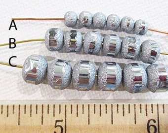 Silver Orbit Stripe Matte Crystal Beads, Textured Rondelle, U Pick Size, 9x7mm, 7x5mm, 5x4mm - gc580