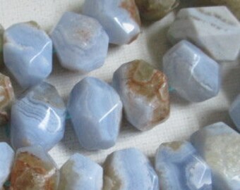 18 Pcs 8 Strand 10mm-12mm Blue Lace Agate Rounded Faceted Nugget