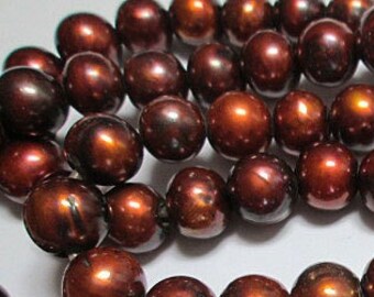 Brown Freshwater Pearl Big Hole Beads, 9-10mm Round Beads, 20 count - fw13b