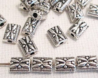 7mm x 5mm Rectangle Antique Silver Metal Accent Beads, 30 Beads - bm462