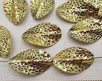 Twisted Oval Dimpled Gold Metal Beads, 27mm x 17mm, 12 count - bm340