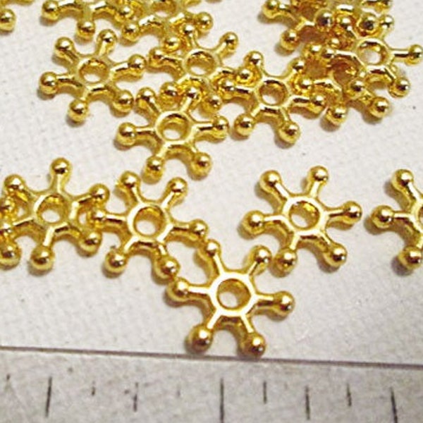 Gold Metal Snowflake Spacer Beads, 10mm x 2mm Daisy Rondelle, U Pick Quantity - bm413
